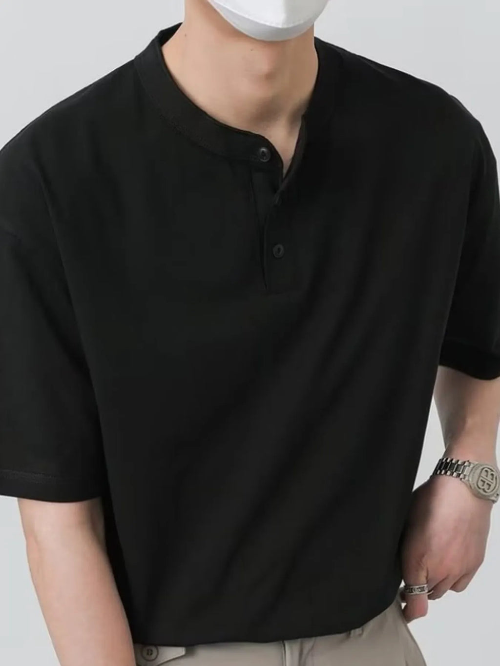 Men's Plus Size Minimalist Mandarin Collar Polo Shirt