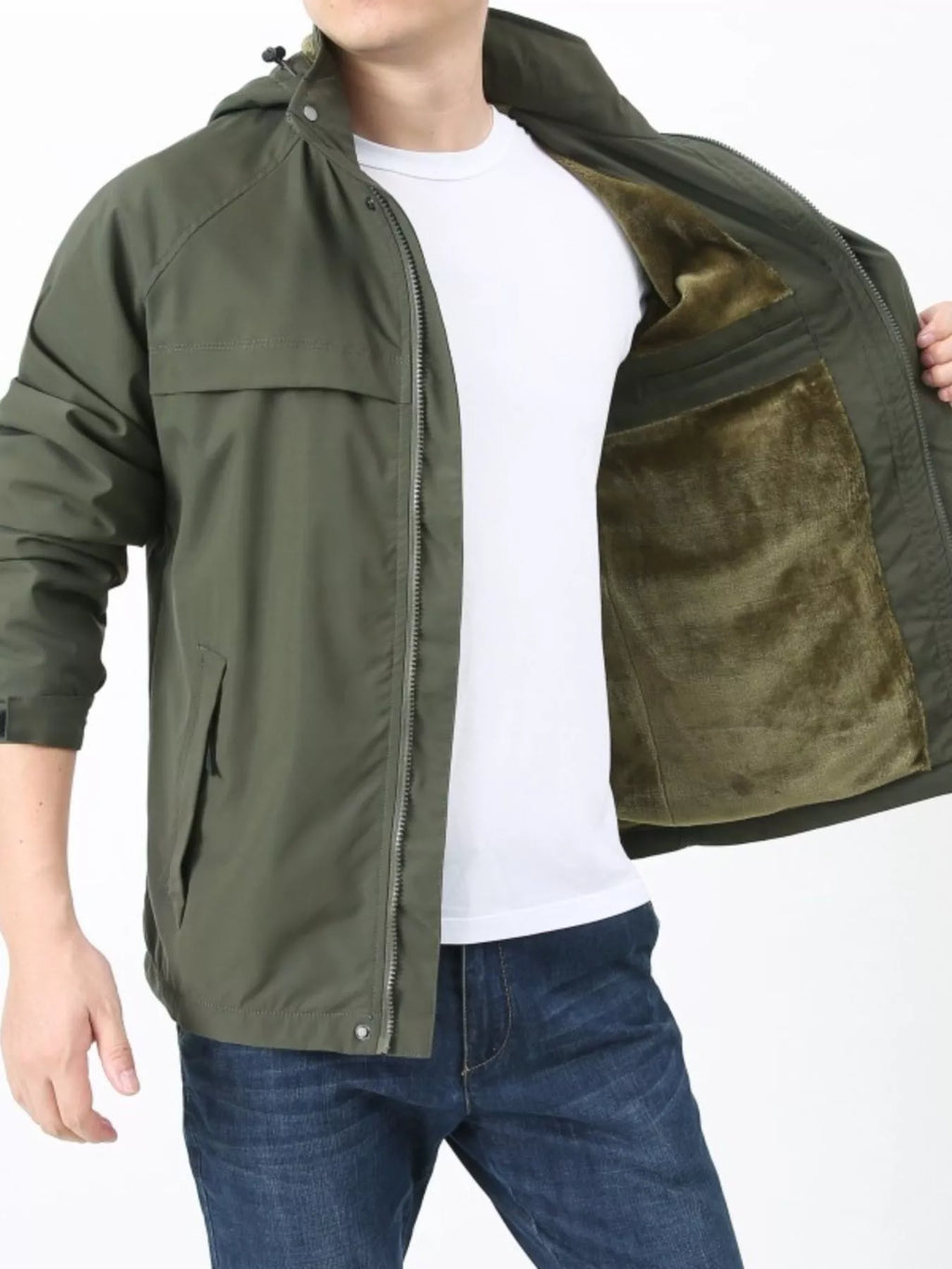 Men's Plus Size Zip Up Windproof Hooded Jacket