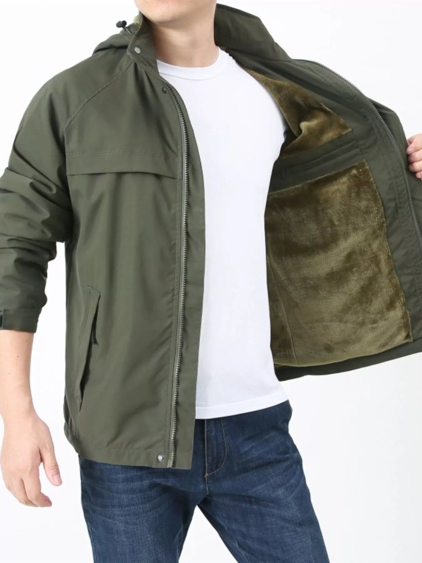 Men's Plus Size Zip Up Windproof Hooded Jacket
