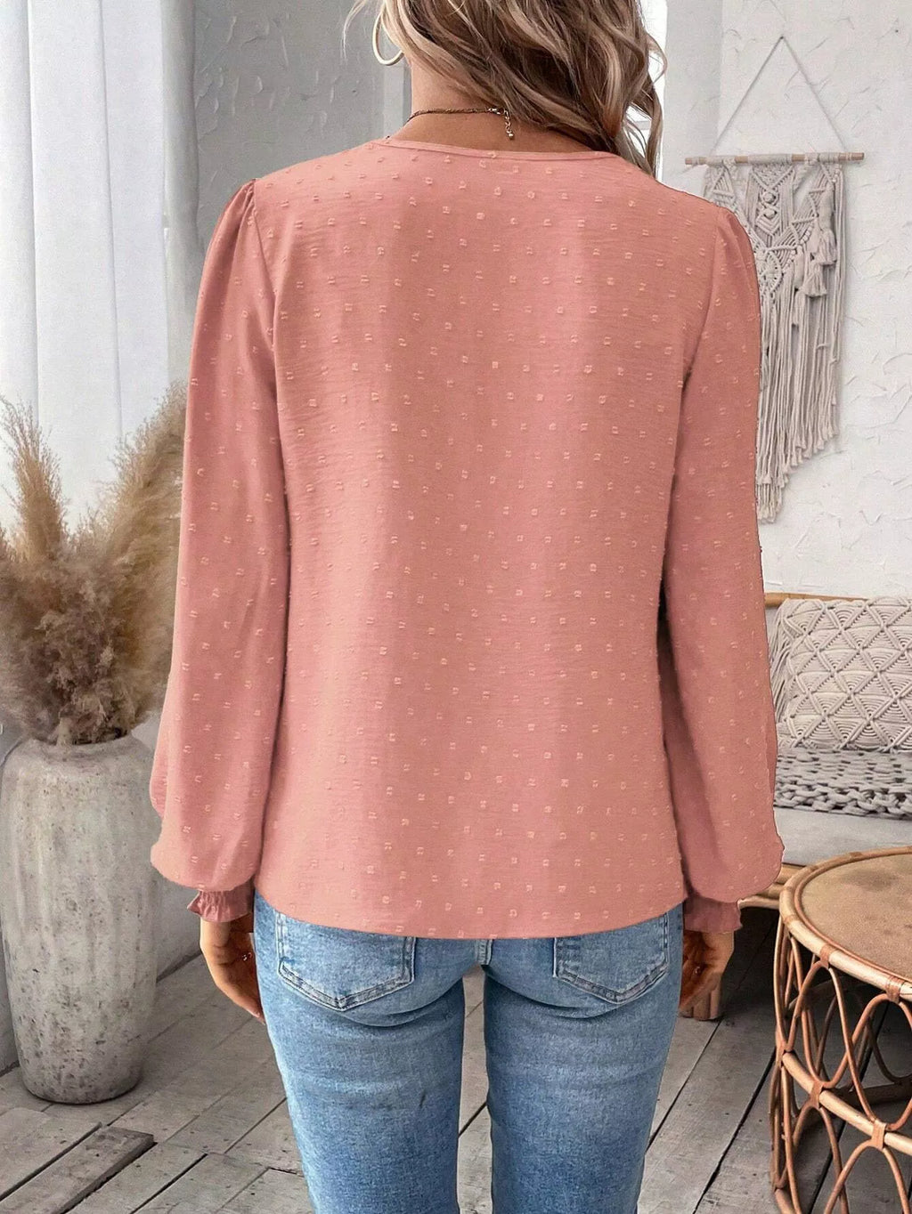 Lace Trim Long Sleeve Blouse