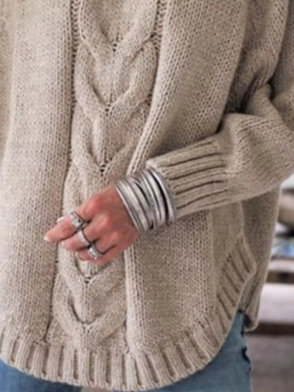 Full Size Cable-Knit Long Sleeve Sweater Plus Size