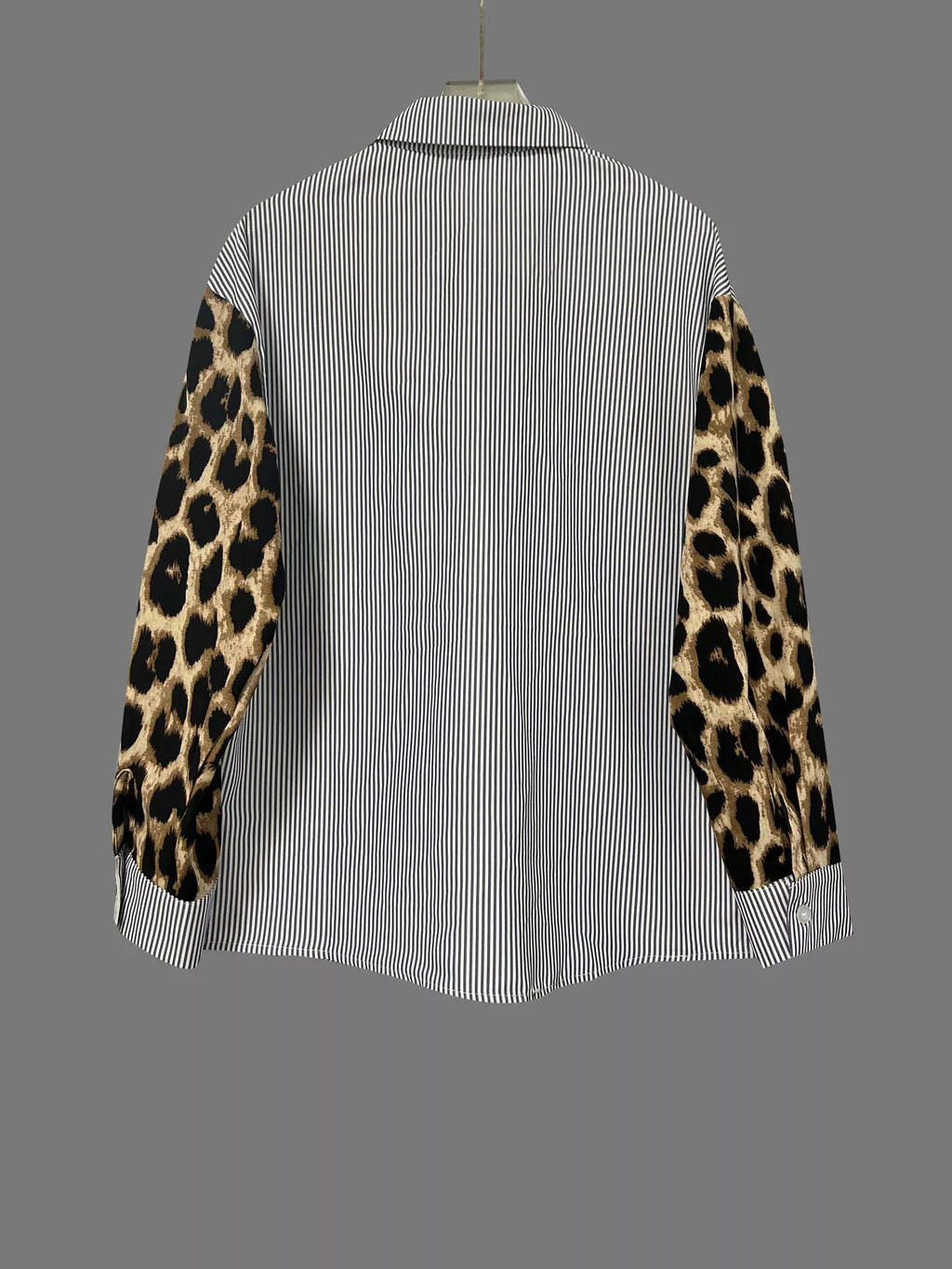 Striped & Leopard Print Button Up Shirt