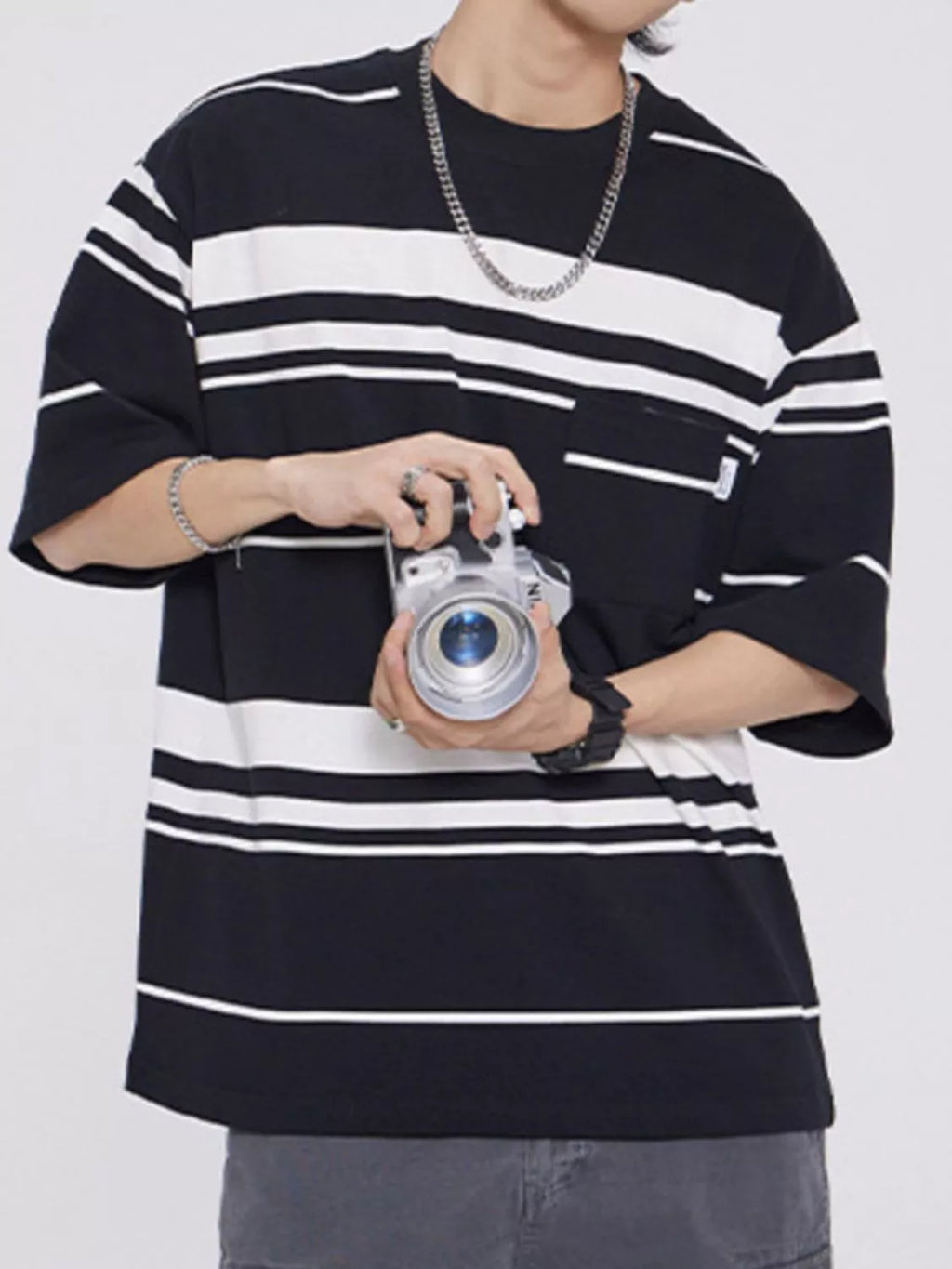 Men's Plus Size Striped Half Sleeve T-Shirt