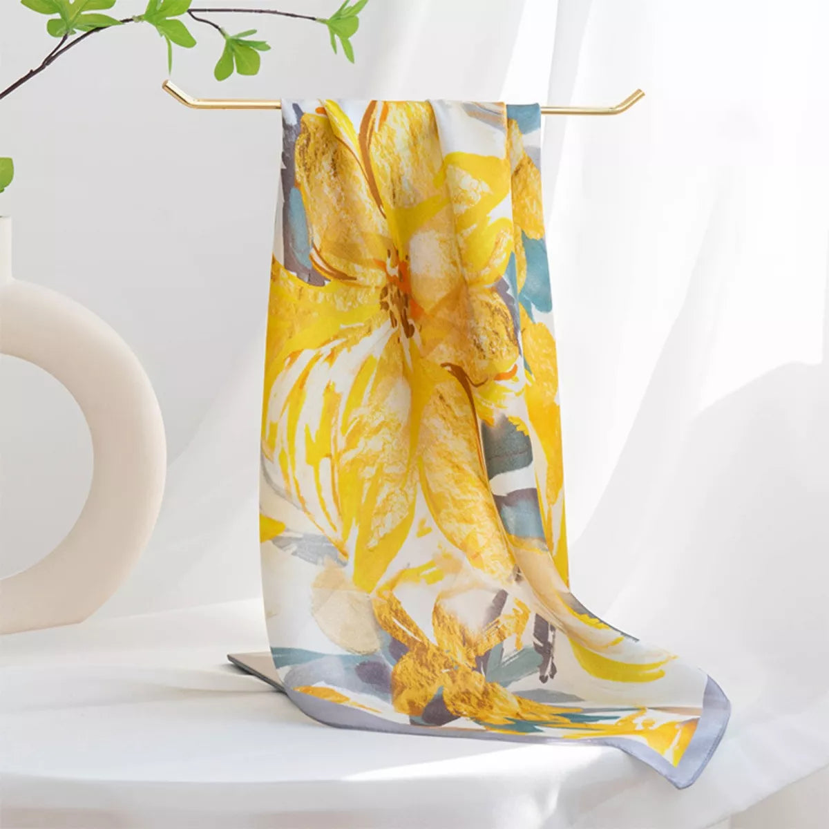 Floral Print Silk Square Scarf