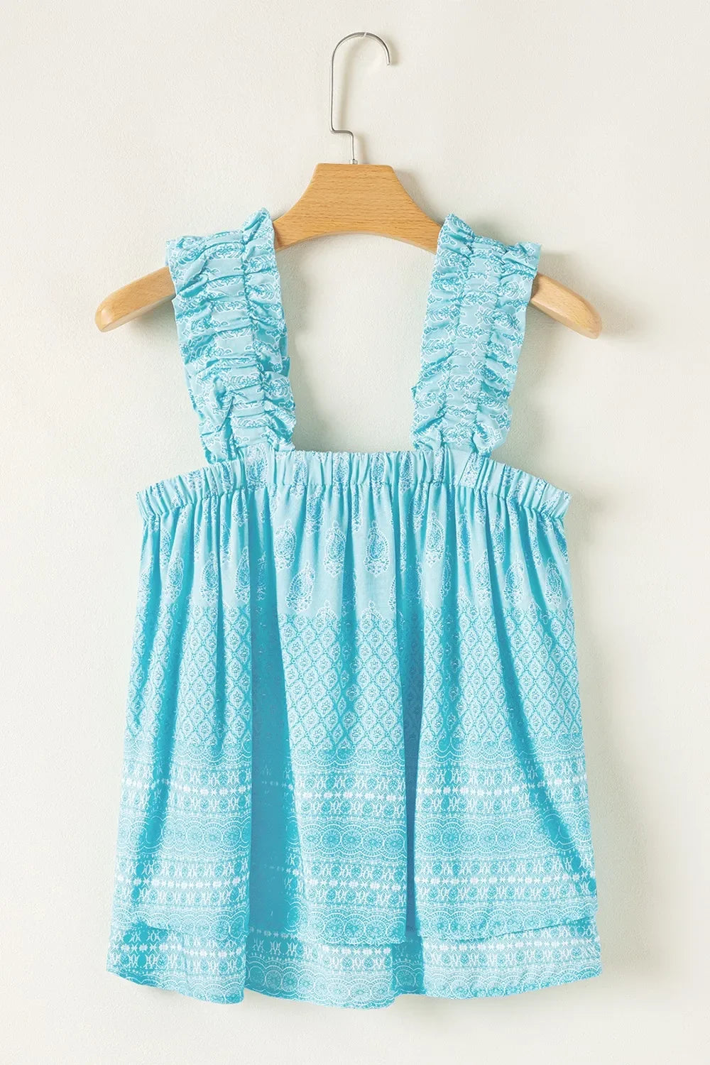 Printed Ruffled Wide Straps Tank