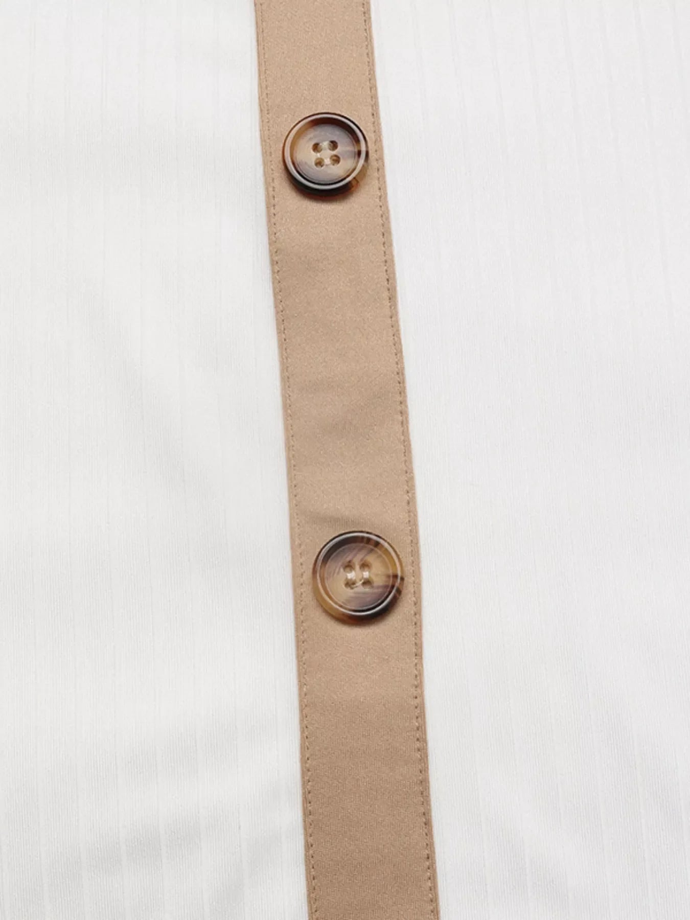 Decor Button Round Neck Short Sleeve Blouse