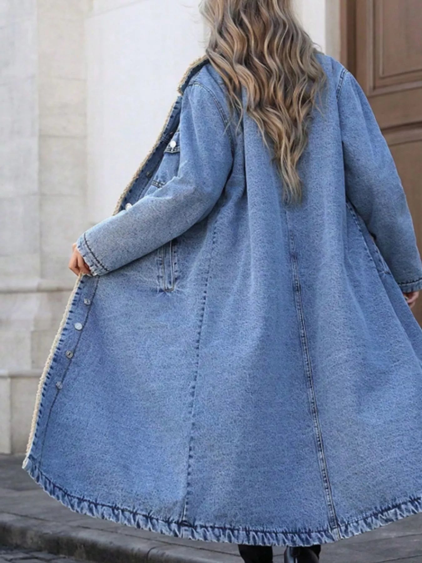 Sherpa Lined Longline Denim Jacket