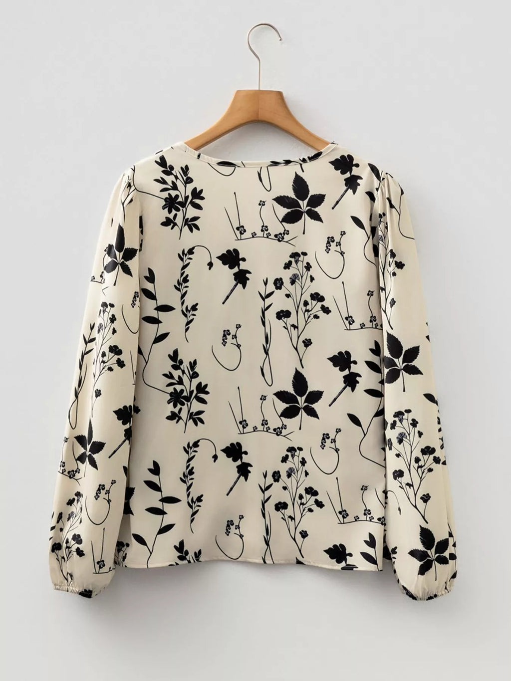 Floral Print Split Neck Long Sleeve Blouse