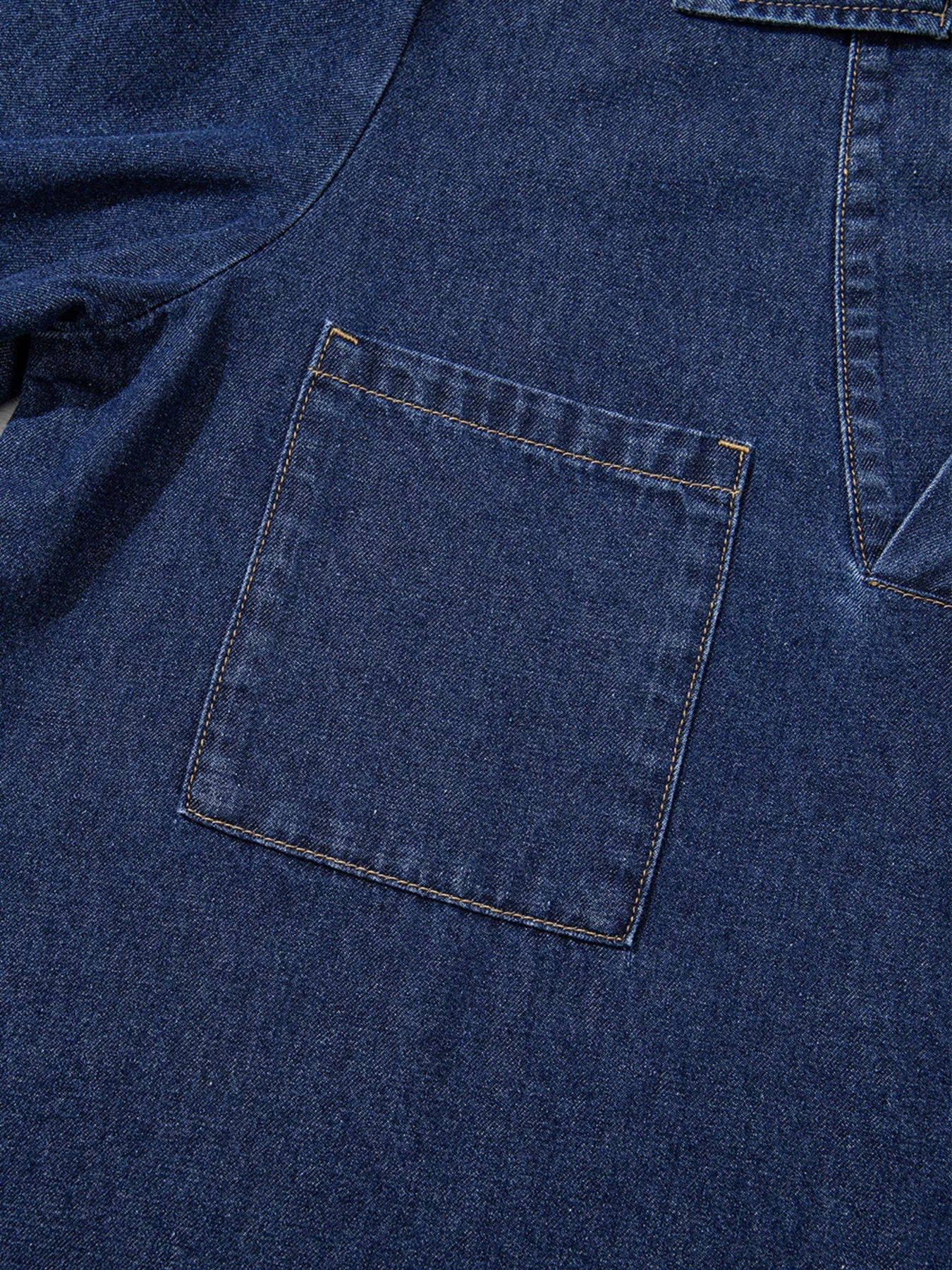 V Neck Collared Single Chest Pocket Long Sleeve Denim Dress