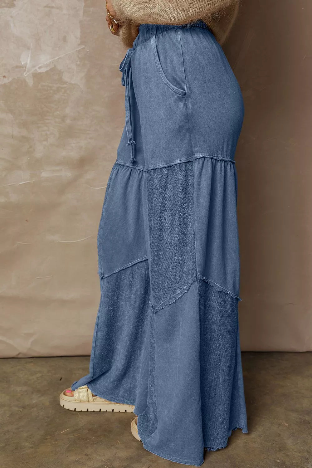 Tiered Wide Leg Washed Pants