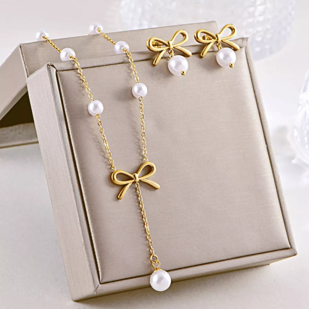 18K Gold-Plated Bowknot Pearl Jewelry Set