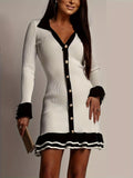 Ribbed Knit Contrast Trim Sweater Dress