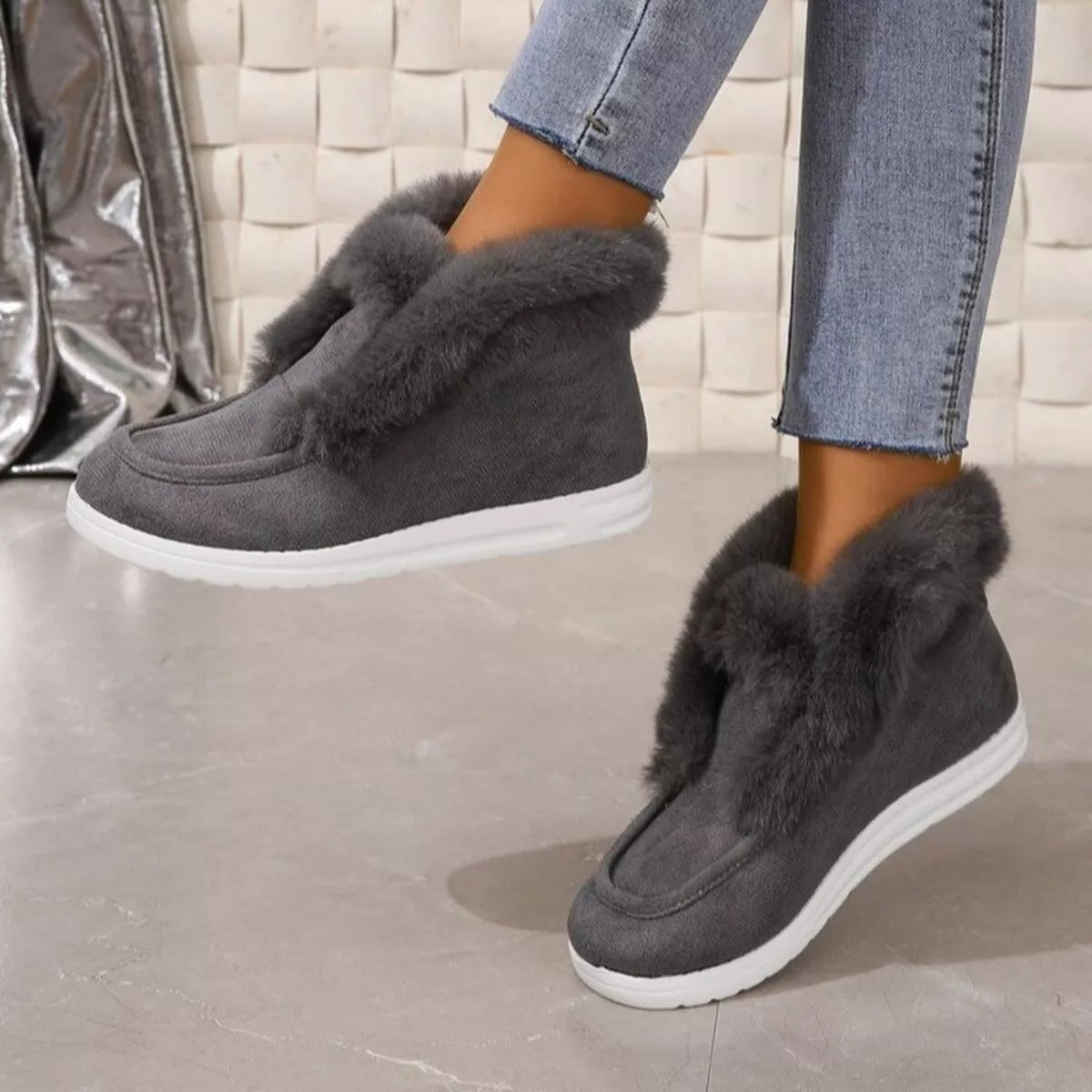 Cozy Fuzzy Trim Ankle Boots