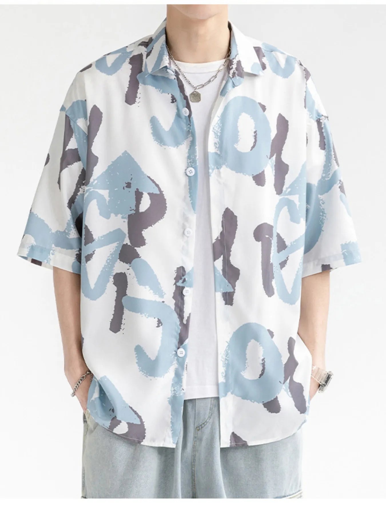 Men's Plus Size Abstract Print Short Sleeve Shirt