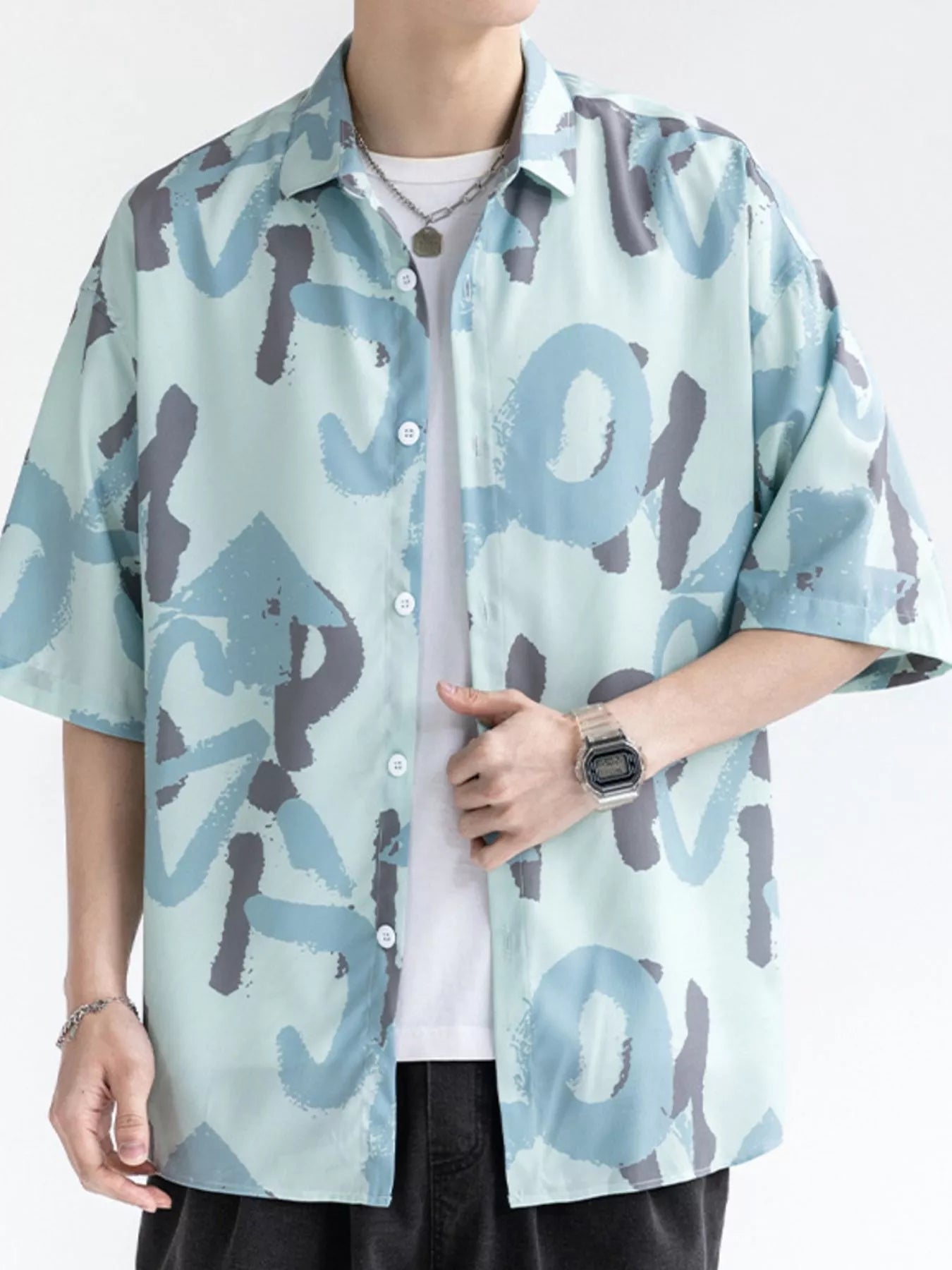 Men's Plus Size Abstract Print Short Sleeve Shirt