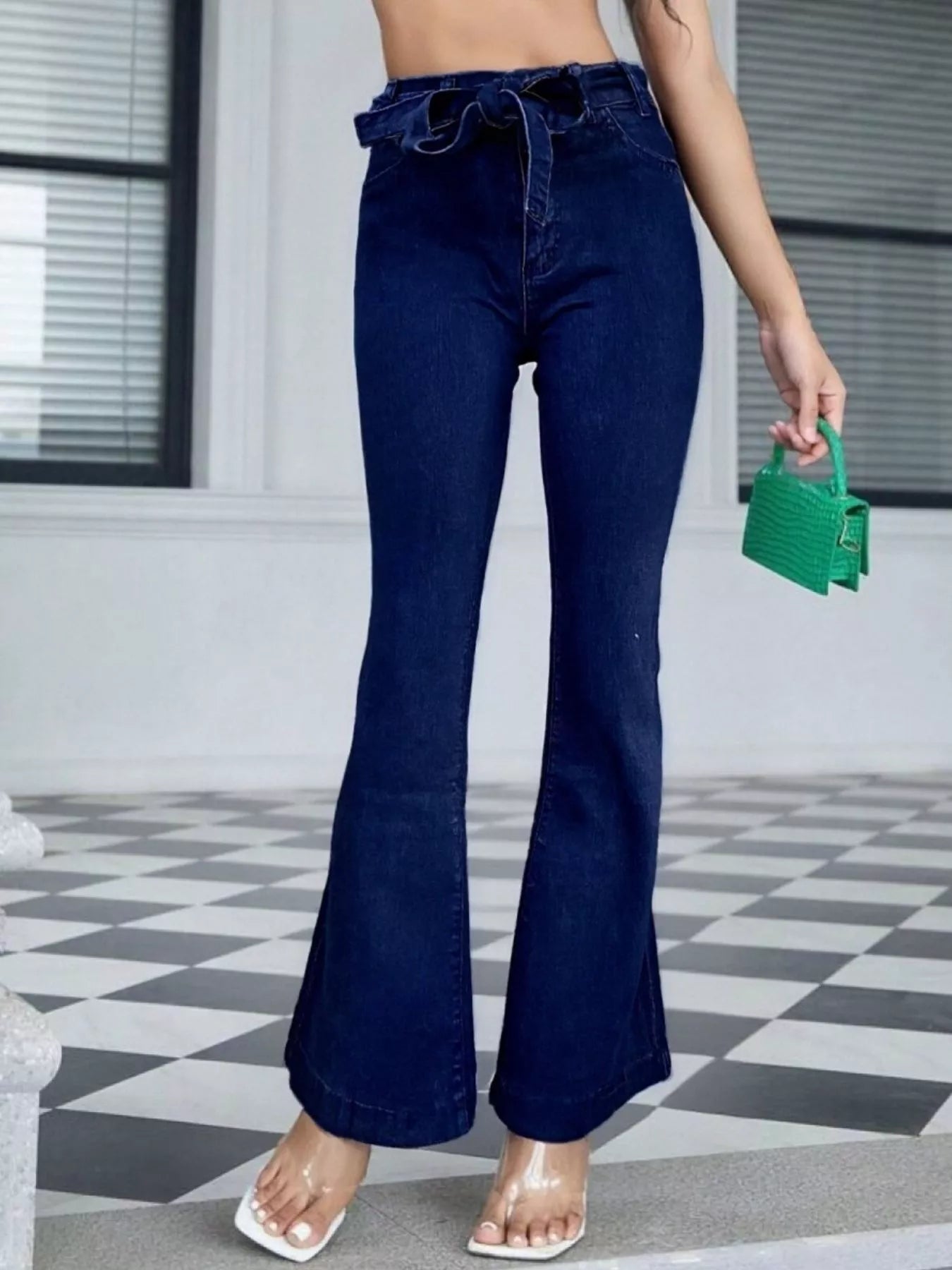 Tie-Waist Flared Leg Jeans