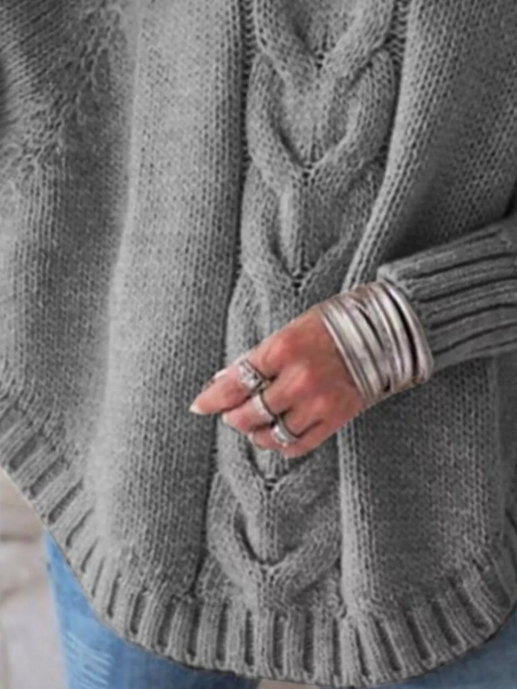 Full Size Cable-Knit Long Sleeve Sweater Plus Size