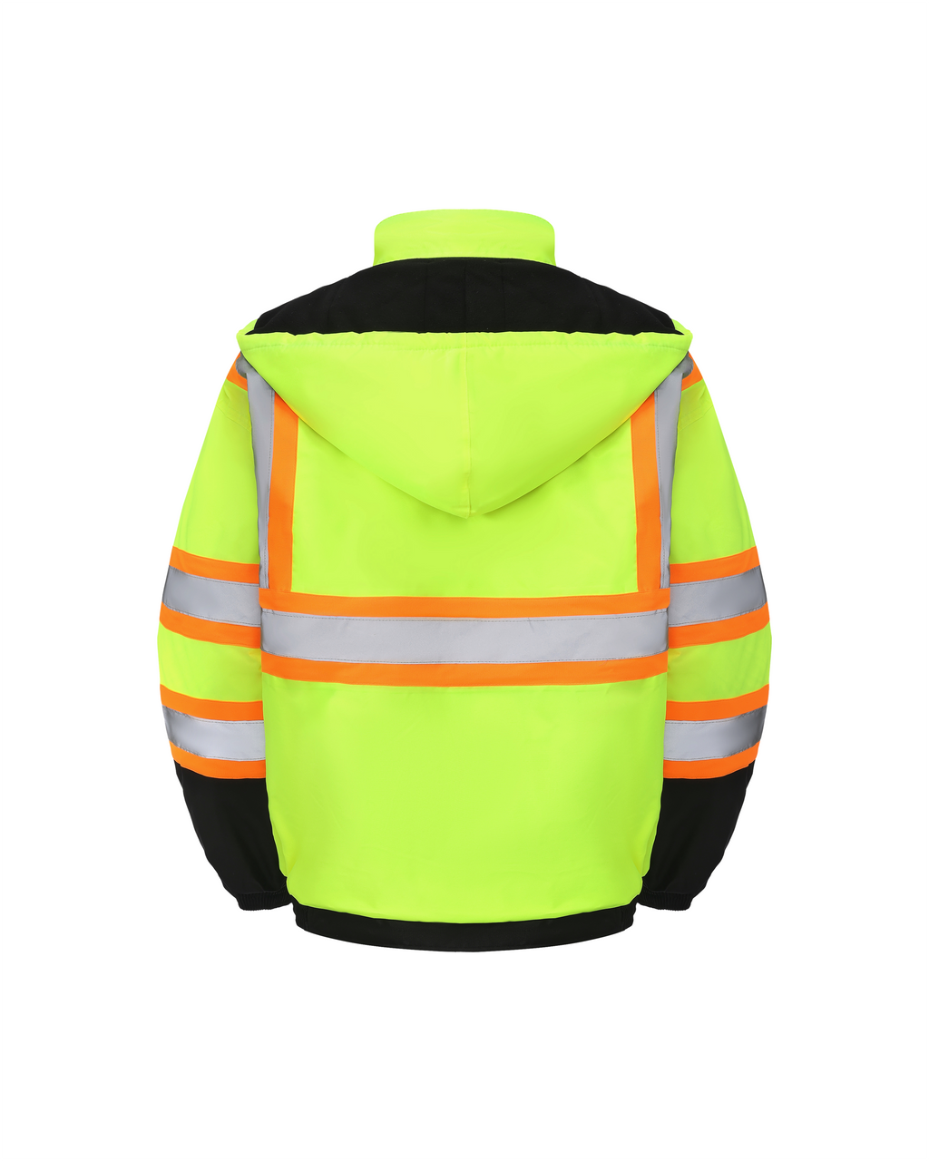 Kingstone High Visibility Hooded and Fleece Lined ANSI/ISEA 107-2020, Type R, Class 3 Two-Tone, Contrast Trimmed Neon Safety Jacket