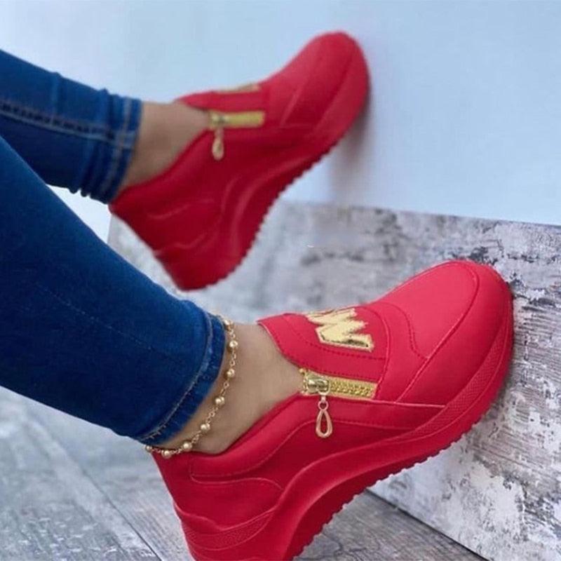 Luxury Women Blue Espadrilles New Solid Color Thick Bottom Zipper Walking Women's Shoes Slip-on High Top Sneakers Round Toe Thick Sole Zipper Ballet Flats Flat Skate Walking Shoes