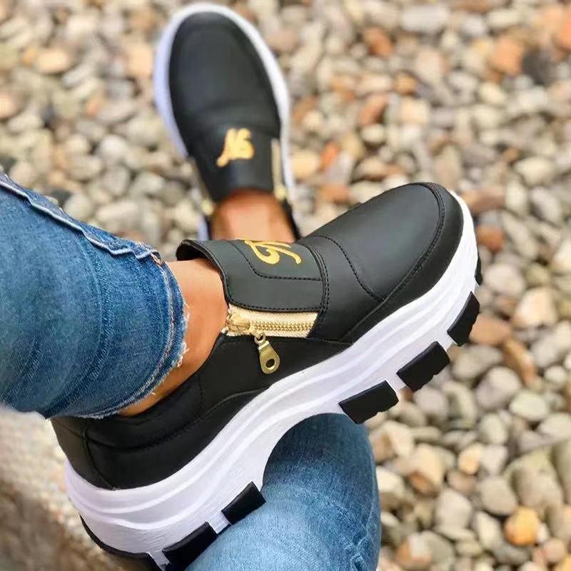 Luxury Women Blue Espadrilles New Solid Color Thick Bottom Zipper Walking Women's Shoes Slip-on High Top Sneakers Round Toe Thick Sole Zipper Ballet Flats Flat Skate Walking Shoes
